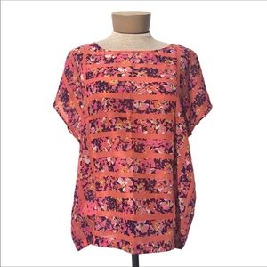 Ann Taylor Loft Boat Neck Floral Stripes Blouse S